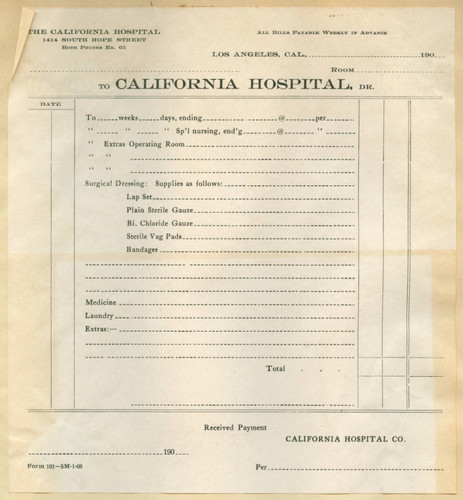 California Hospital invoice