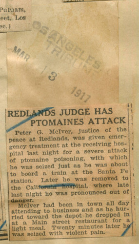 Redlands judge has ptomaine attack