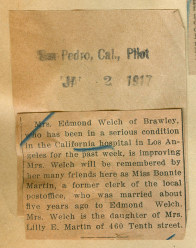 Mrs. Edmond Welch recovering