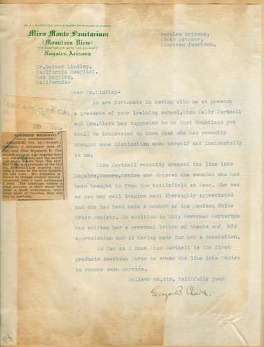 Letter from George B. Clark to Walter Lindley