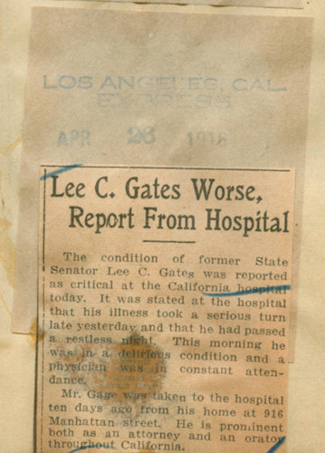 Lee C. Gates worse, report from hospital