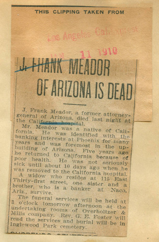 J. Frank Meador of Arizona is dead