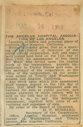 The Angelus Hospital Association of Los Angeles