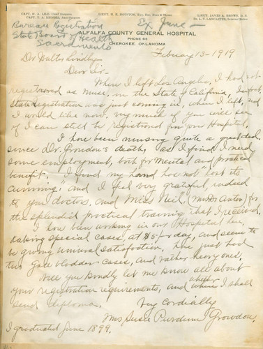 Letter from Susie Purdum Growdon to Walter Lindley