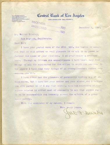 Letter from John Burke to Walter Lindley