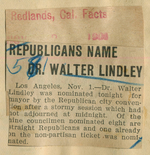 Republicans name Dr. Walter Lindley