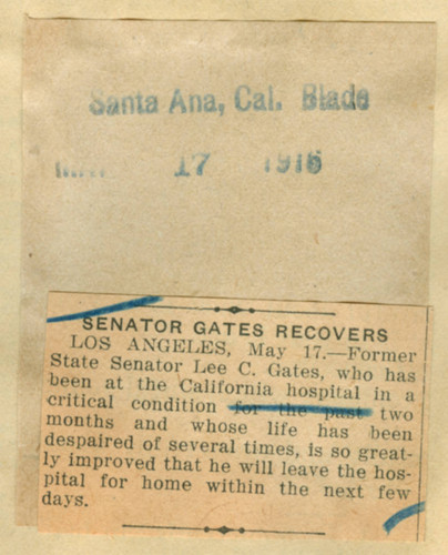 Senator Gates recovers