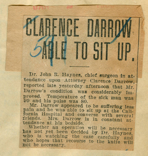 Clarence Darrow able to sit up