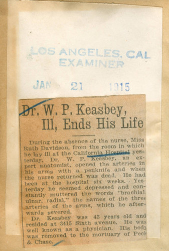 Dr. W. P. Keasbey, Ill, ends his life