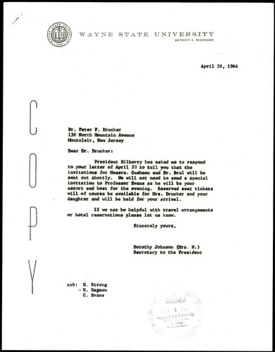 Letter from Dorothy Johnson to Peter F. Drucker