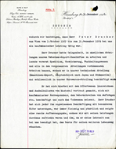 Correspondence from Bume & Reif to Peter Drucker, 1928-12-31