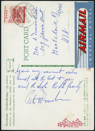 Postcard from Peter Drucker to Mrs. A. Duncan Kidd, 1966