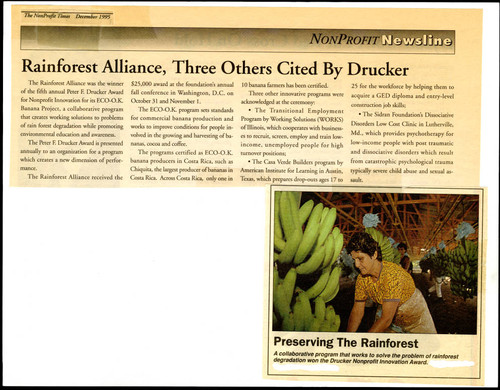 Rainforest Alliance article on Peter F. Drucker award