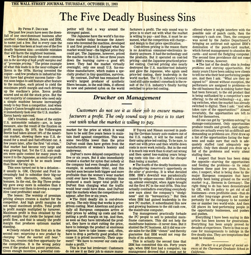 Peter F. Drucker article in the WSJ on business mistakes