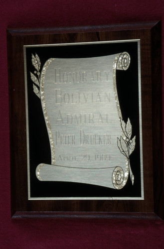 Honorary Bolivian Admiral plaque