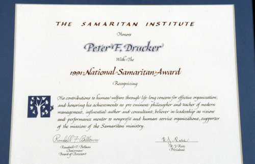 The Samaritan Institute award certificate