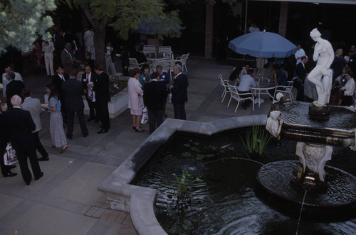 Gathering near the Venus Fountain at Harvey Mudd College