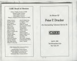 Program, In honor of Peter F. Drucker for outstanding volunteer service to CARE (Cooperative for Assistance & Relief Everywhere)