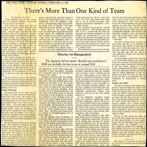 Article by Peter F. Drucker on teams in business