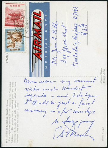 Postcard from Peter Drucker to Mrs. Jean Kidd, 1966