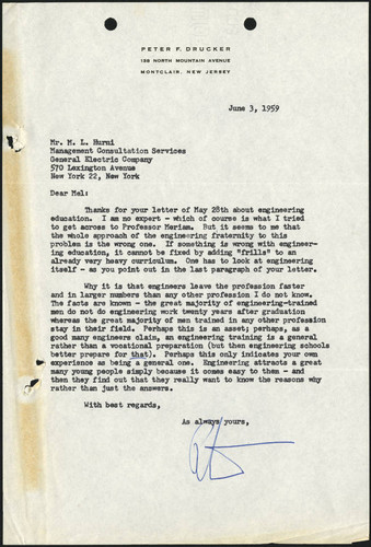 Correspondence from Peter F. Drucker to Mel Hurni, 1959-06-03