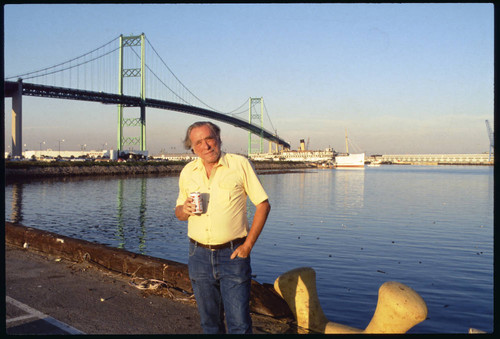 Charles Bukowski at the Vincent Thomas bridge