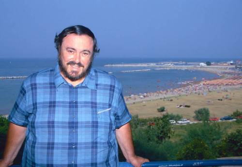 Luciano Pavarotti overlooking beach