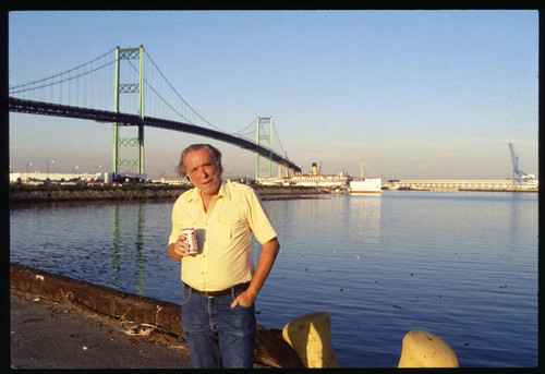 Charles Bukowski at the Vincent Thomas bridge