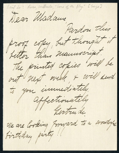 Gertrude Rose letter to Schumann-Heink