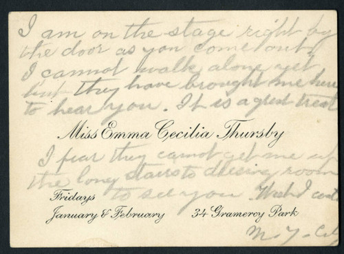 Emma Cecilia Thursby card to Schumann-Heink