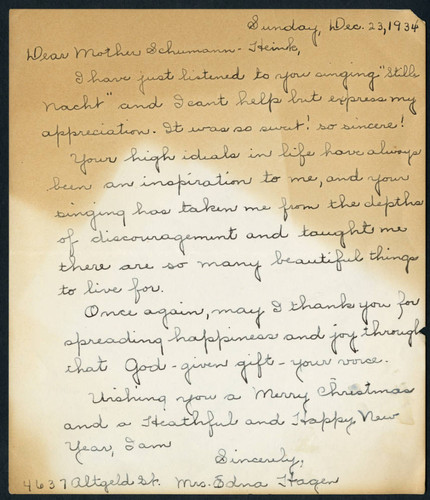 Edna Hagen letter to Schumann-Heink, 1934 December 23