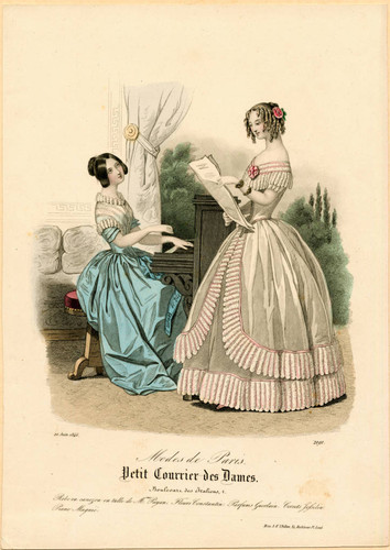 french fashion dresses Antique French Hand Colored Fashion Print Lithograph Sailor Dress