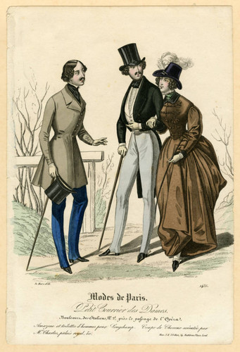 Two gentlemen and a lady in a French riding habit, Winter 1838
