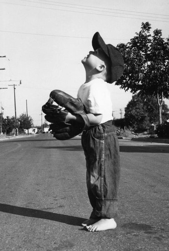 Boy with baseball mitt