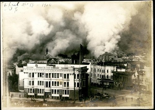 View of San Francisco on fire