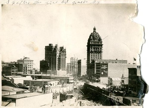 View of damage to Market Street buildings