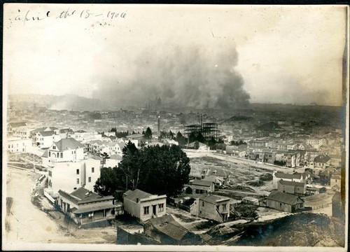 View of San Francisco on fire after earthquake of 1906