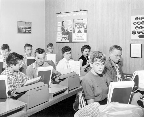 Students in typing class