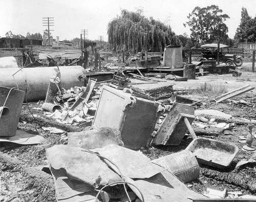 Debris and safe near railroad tracks