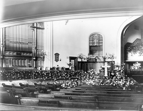 Church decorated with lillies