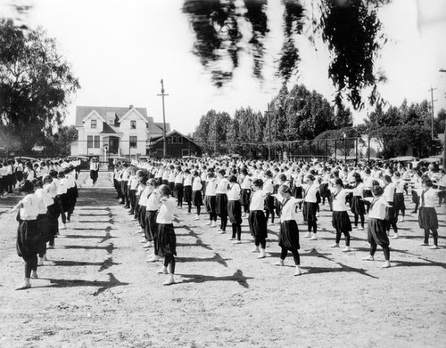 Girls in uniform doing exercises