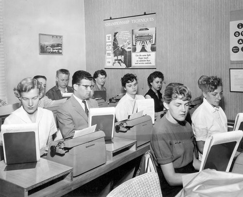 Students in typing class