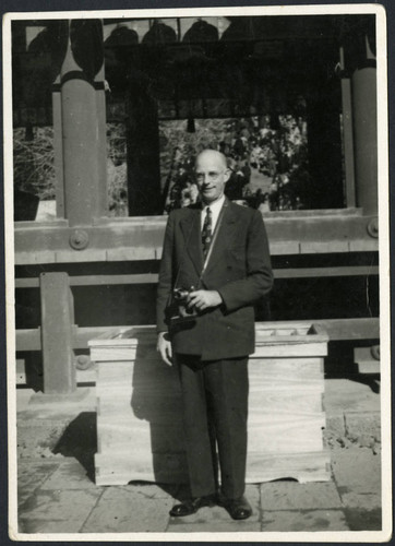 Charles Protzman at the Hachiman-Gu shrine, 1949-01-02