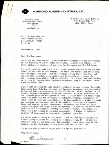 B. Inoue letter to C. W. Protzman, Sr., 1980-11-18