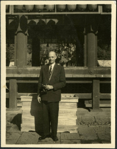 Charles Protzman at the Hachiman-Gu shrine, 1949-01-02