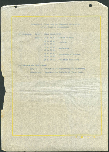 Schedule of visit trip to Yamanashi University of Dr. Frank A. Polkinghorn