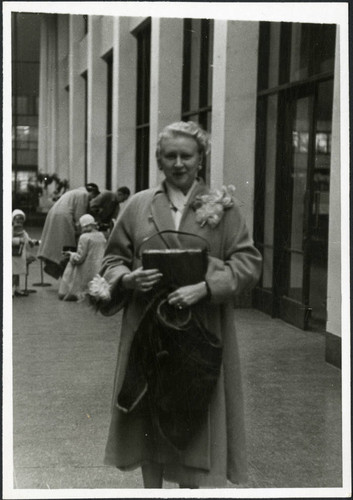 Mrs. Protzman holding her handbag