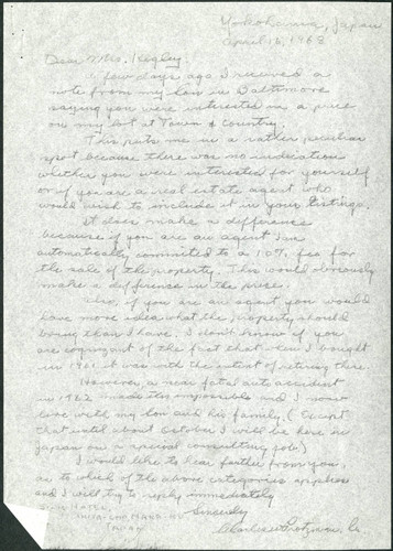 Charles W. Protzman, Sr. letter to Mrs. Kegley, 1968-04-16