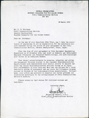 Letter from George I. Back to Mr. C. W. Protzman, 1950-03-28