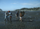 Students dig in mud